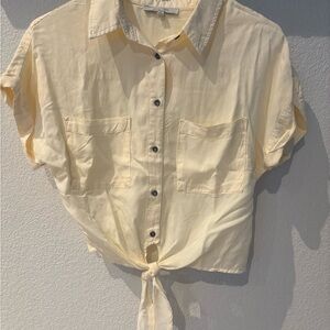 Love Tree Light Yellow Button-Up Tie-Front Top